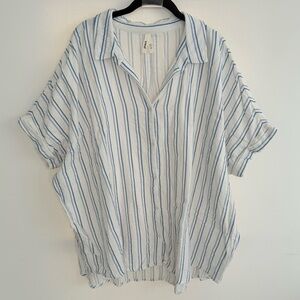 Pact Atlantic Stripe Sea Salt Coastal Double Gauze Oversized Shirt size M/L